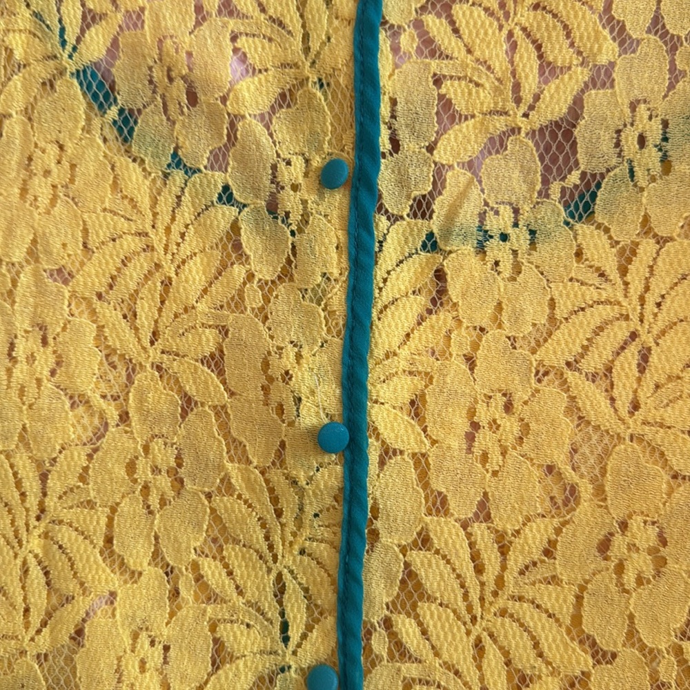 Lucca Couture Yellow Lace Top with Blue Edging - Picture 5 of 5
